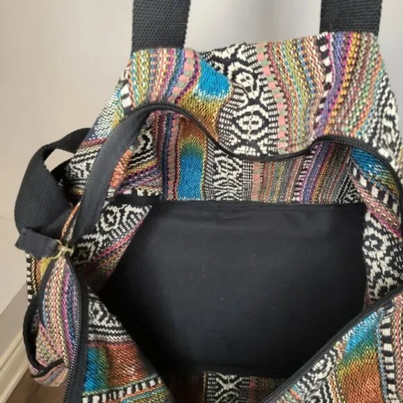 Roots African Prints Shoulder Crossbody Travel Luggage Duffle Bag Brown - Picture 13 of 13